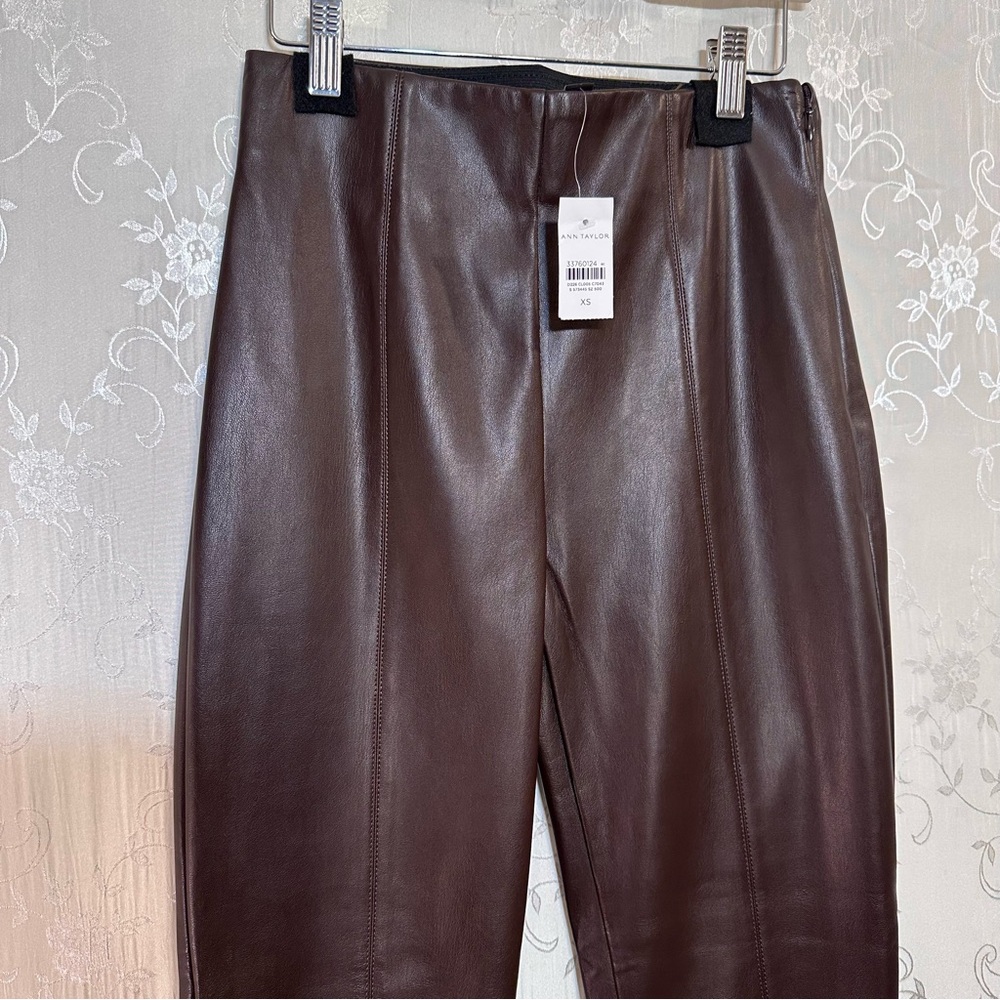 Ann Taylor Women's Brown Faux Leather Pants XSMALL NWT - Picture 4 of 11